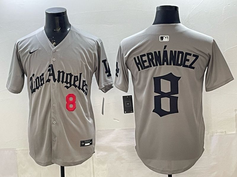 Men 2026 Los Angeles Dodgers #8 Hernandez Grey Five generations Nike MLB Jersey style 004->los angeles dodgers->MLB Jersey